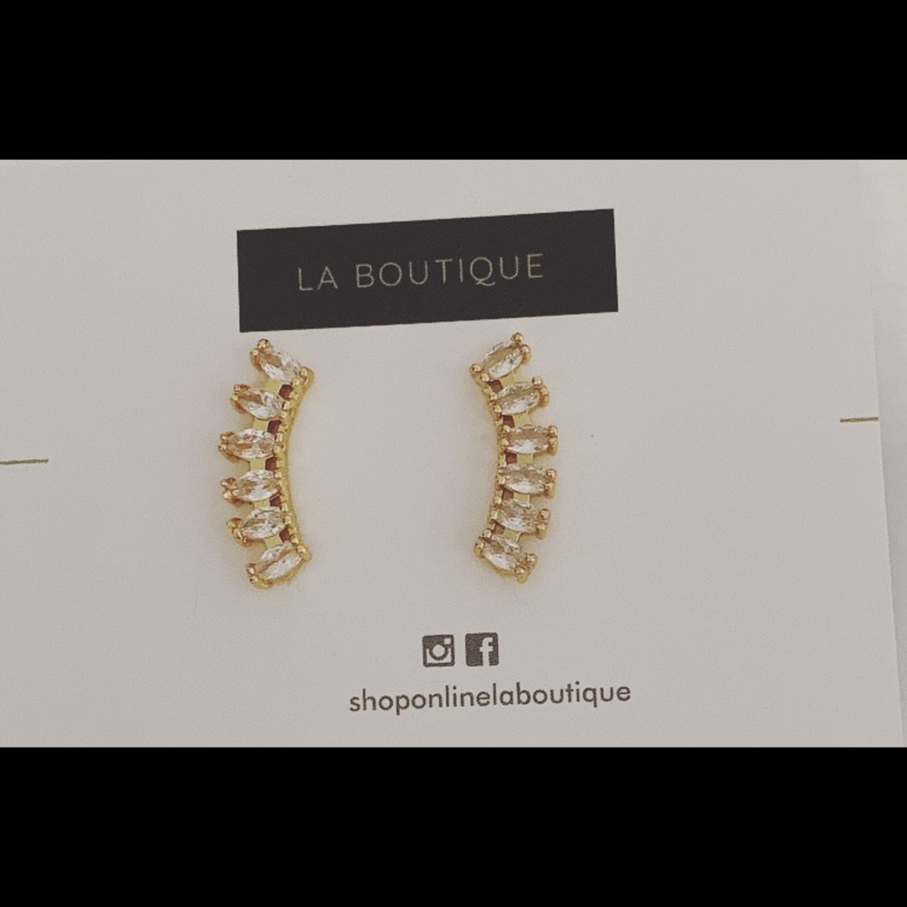 Cubic Zirconia Paved Curved Ear Climbers Earrings